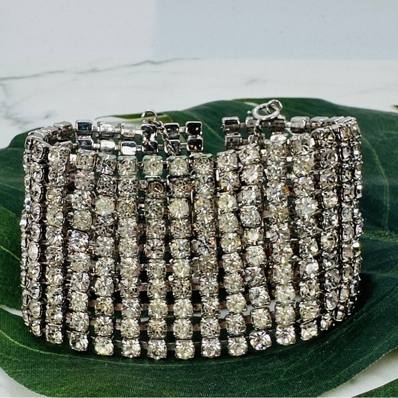 Vintage 1950s Rhinestone Bracelet 1/20 12KT GP Wide Panel Glam Estate Costume - Picture 4 of 13